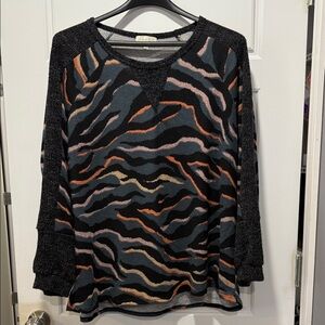 Boutique Black and Multicolor Patterned Top